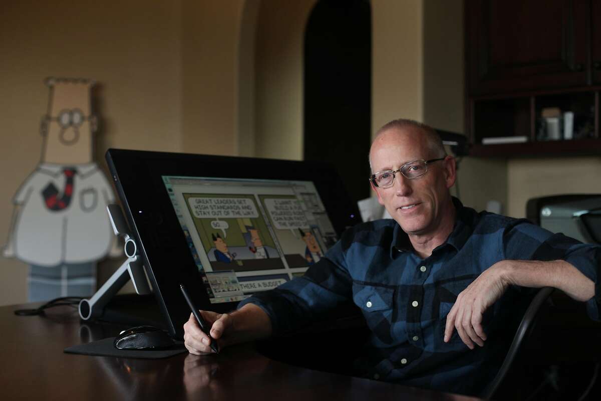 Scott Adams, cartoonist and author and creator of "Dilbert", poses for a portrait in his home office on January 6, 2014 in Pleasanton.