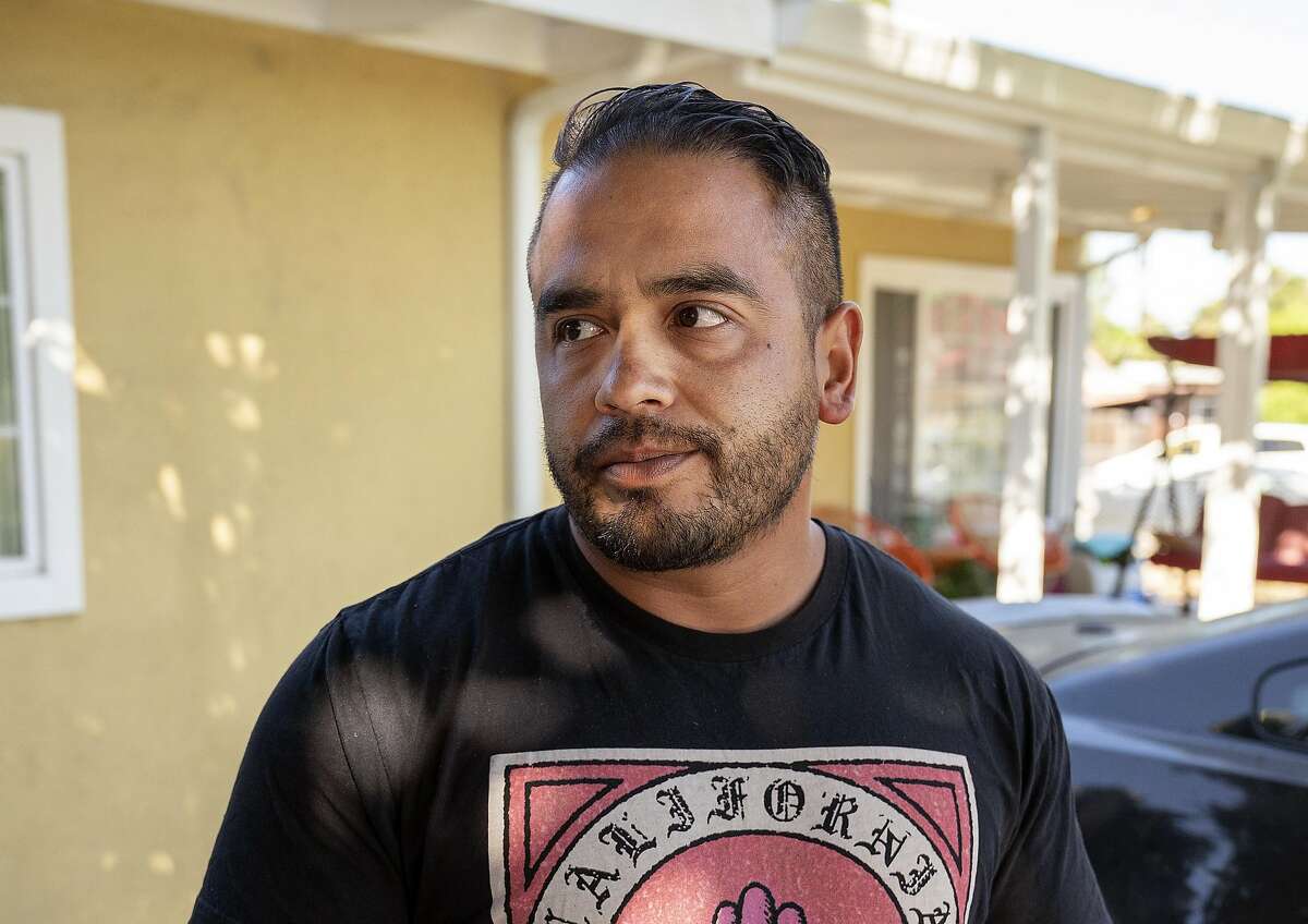 Noe Romero, 36, of Madera, speaks to reporters about his nephew Stephen Romero, who was a victim of the Gilroy Garlic Festival shooting at the family's home in San Jose, Calif., on Monday, July 29, 2019.