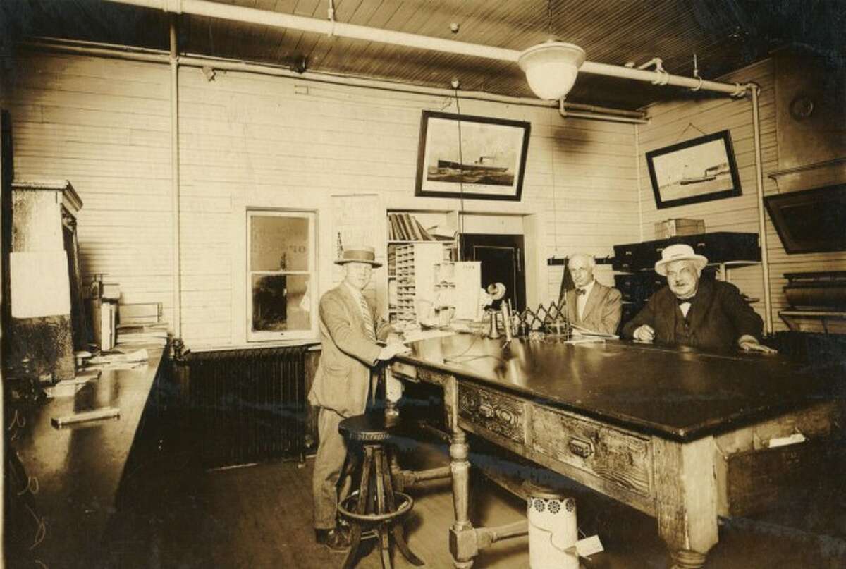This circa 1900 photograph shows the inside of the local steamer office that operated boats out of the Manistee Harbor.