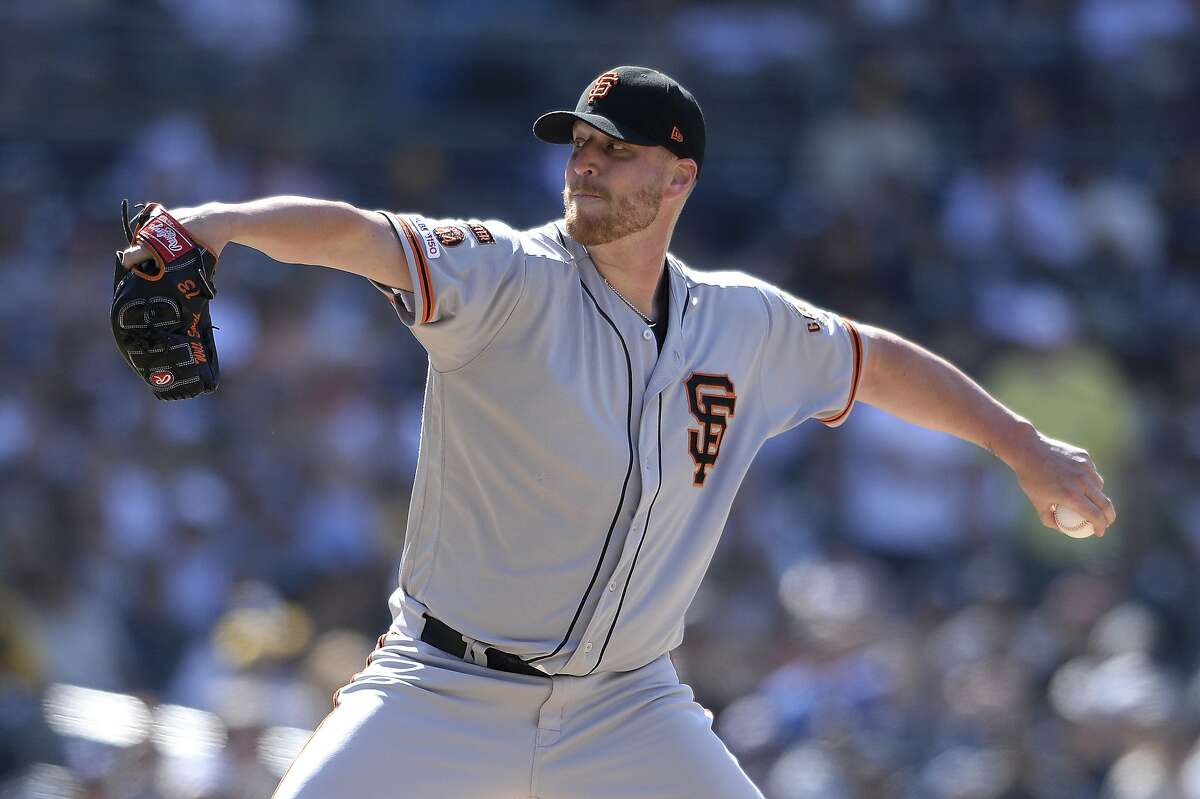 San Francisco Giants relief pitcher Will Smith works against a San Diego Padres batter on July 28, 2019. Keep reading this gallery for potential Giants trade-deadline targets.