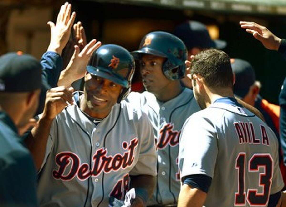 Outfielder Torii Hunter (48) has helped spark the top of the Detroit Tigers’ lineup in the first two weeks of the season. (Susan Tripp Pollard/Contra Costa Times/MCT)