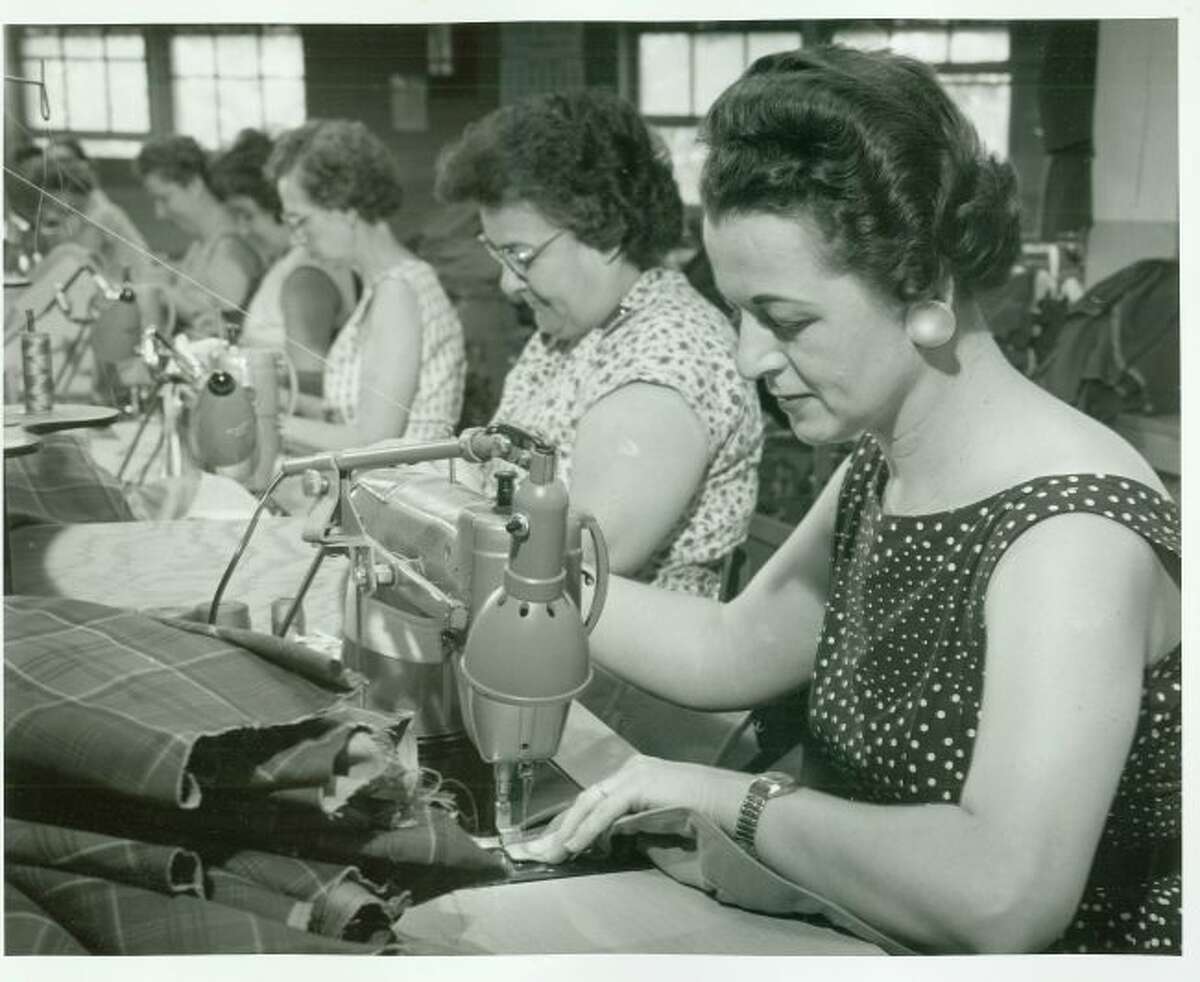 This late 1950s photograph shows the workers at the Glen of Michigan in Manistee who created women's clothing lines.