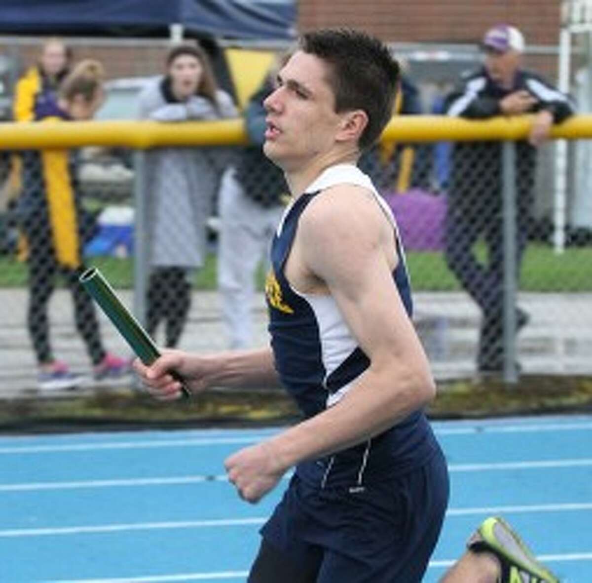 Manistee’s Carter Eckhardt will run in the 3,200 relay with Jarret Deisch, Andrew Solberg and Bryce Cameron on Saturday. (Matt Wenzel/News Advocate file photo)
