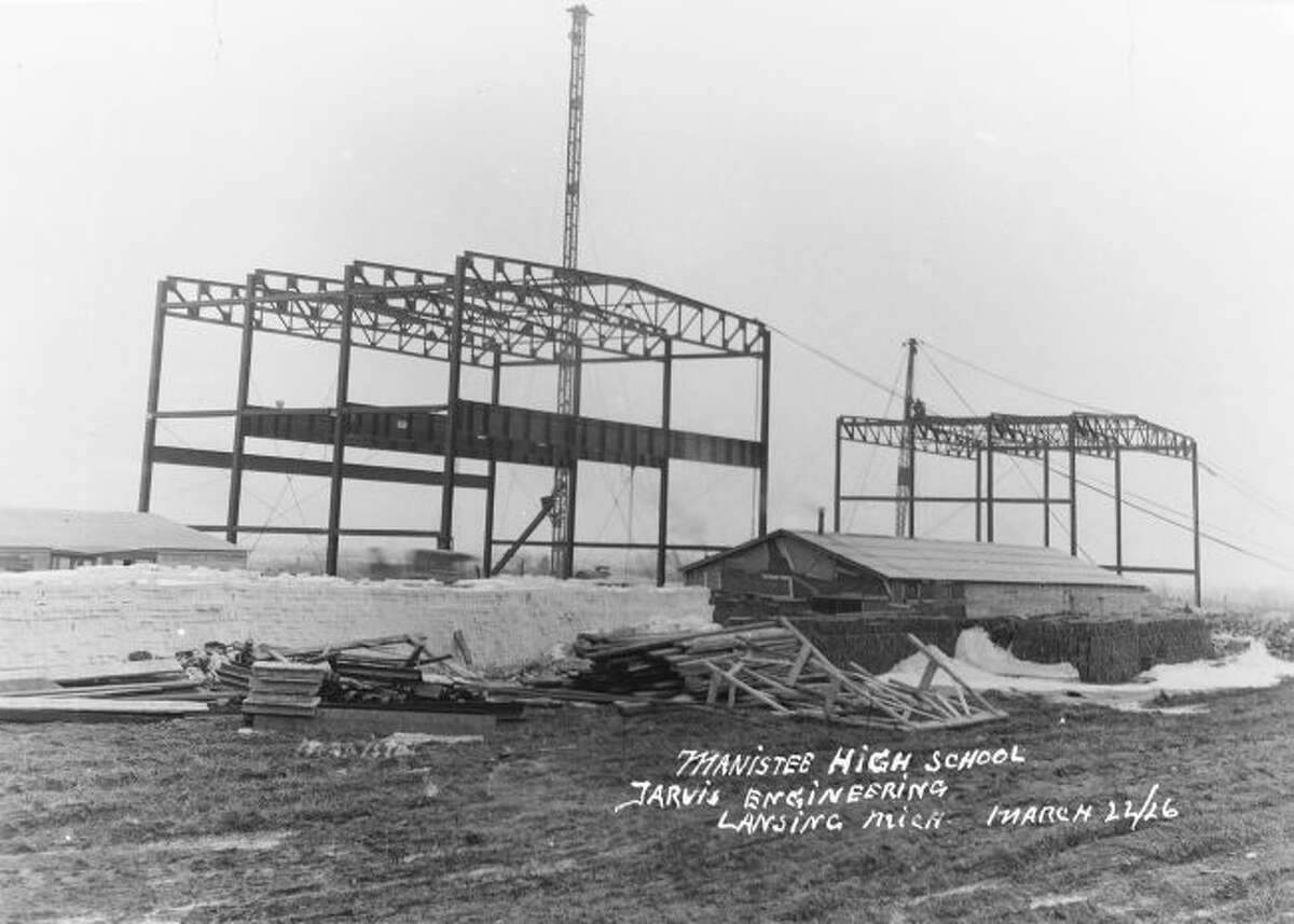 This March 22,1926 photograph shows the framework going up for what would become the Manistee High School building on Maple Street. The building still sits empty behind the current Kennedy Elementary School building.