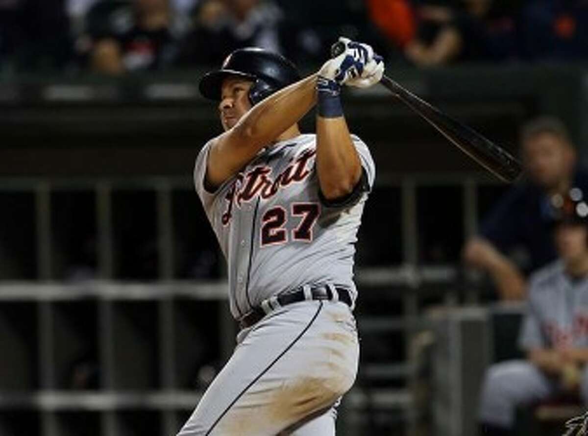 Tigers shortstop Jhonny Peralta watches the flight of his solo home run against the Chicago White Sox during the sixth inning on Tuesday. (Nuccio DiNuzzo/Chicago Tribune/MCT)
