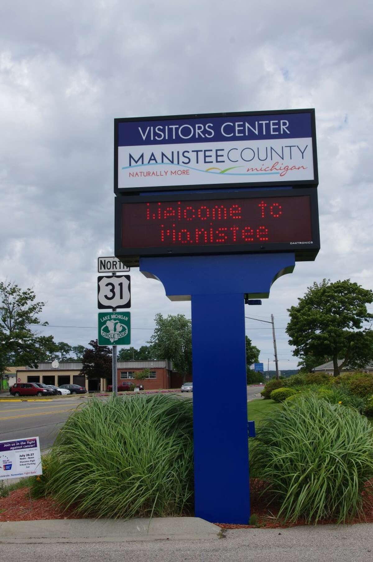 The sign at the Manistee County Visitors Center, at the intersection of First and Cypress streets in Manistee, was recently redesigned to match the new welcome signs that were placed this week at four entrances to Manistee County. (Dave Yarnell/News Advocate)