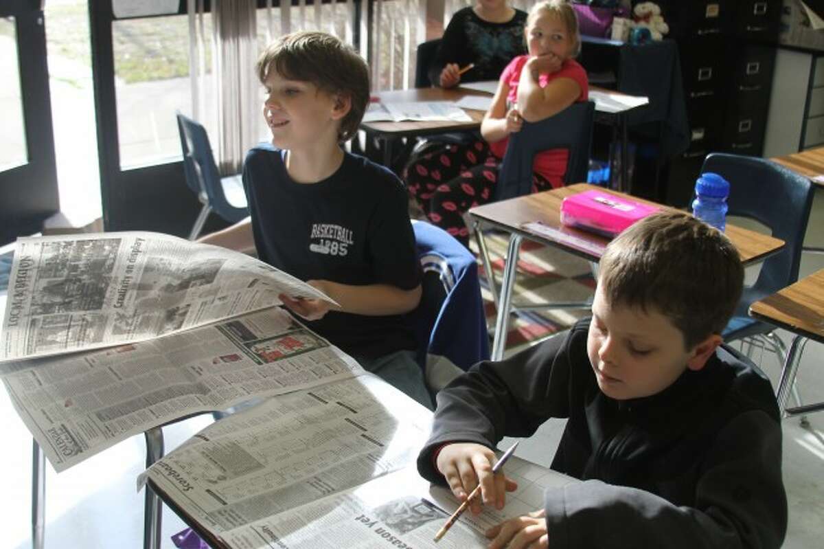 Students at Brethren Elementary School put the Manistee News Advocate to use in the Newspapers in Education program.
