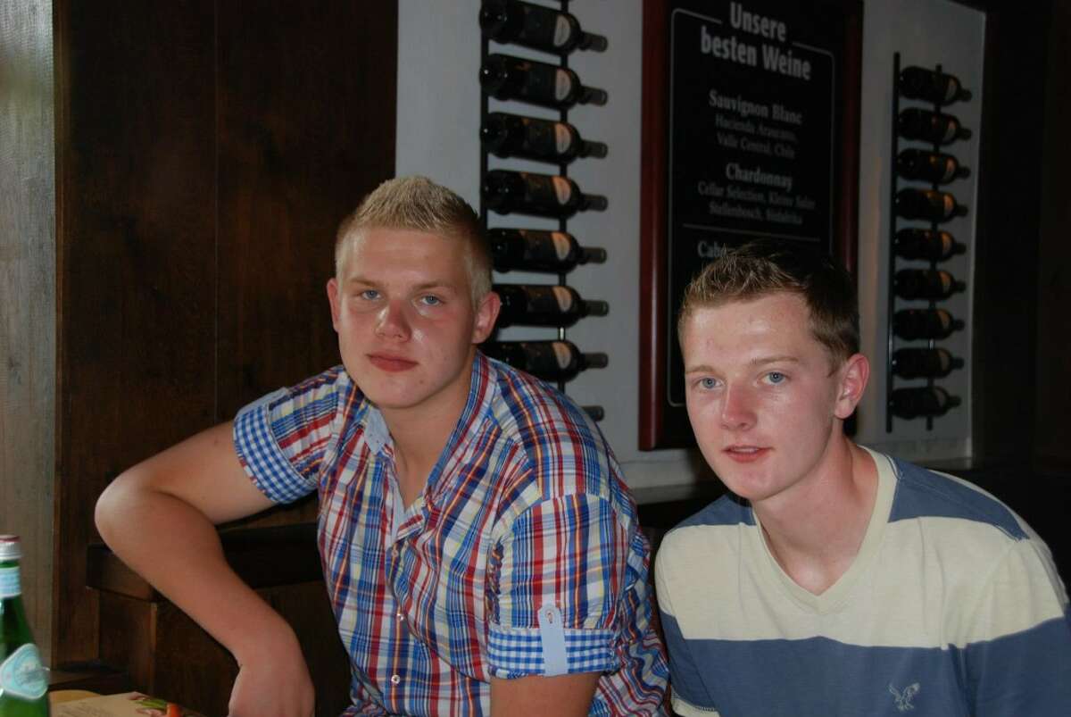 German foreign exchange student Sven Sczeponik and Manistee High School’s Cody McShane are shown during Cody’s recent visit to Sven’s home near Frankfurt. The two became good friends when Sven lived with the McShane’s last year.