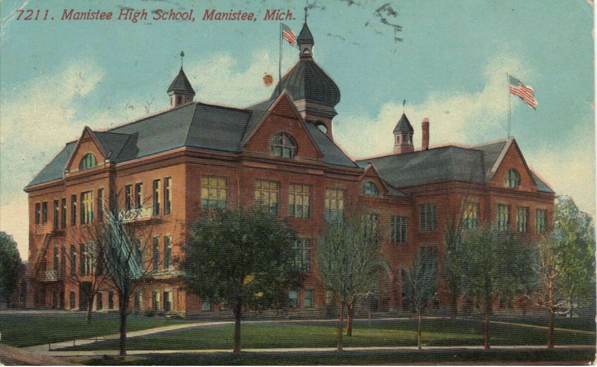 A post card look at an earlier Manistee High School building. (Courtesy Photo/Manistee County Historical Museum)