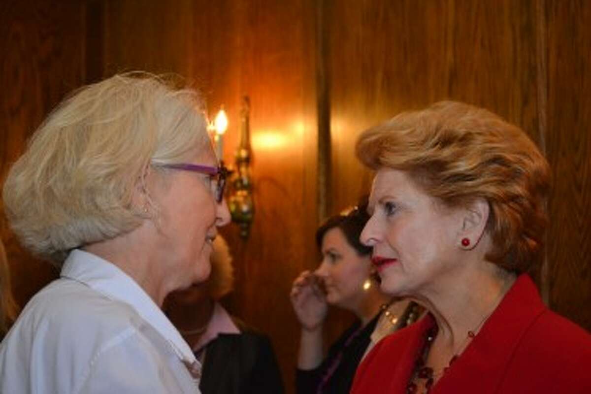 Linda Duchon (LEFT), administrator of the Manistee County Medical Care Facility, thanks U.S. Sen. Debbie Stabenow (RIGHT) for her work on behalf of the long-term care community. (Meg LeDuc/News Advocate)