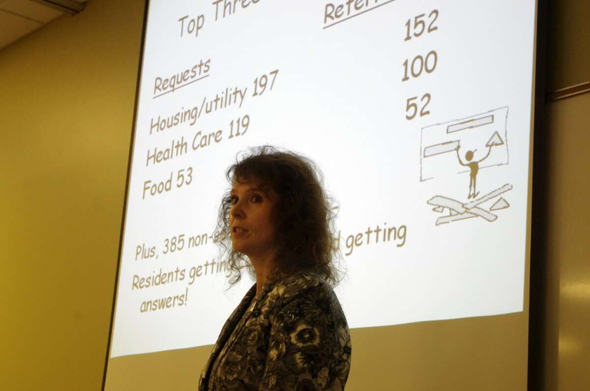 Evelyn Szpliet, executive director of the Manistee County 2-1-1 Action Team, reviewed activities for the organization. (Dave Yarnell/News Advocate)