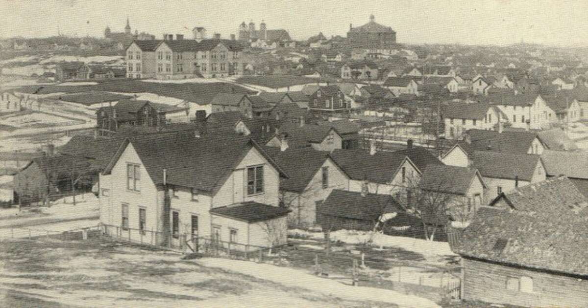Shown is a view of the City of Manistee in the late 1800s taken from the top of the old St. Mary's Church that was located on south side.