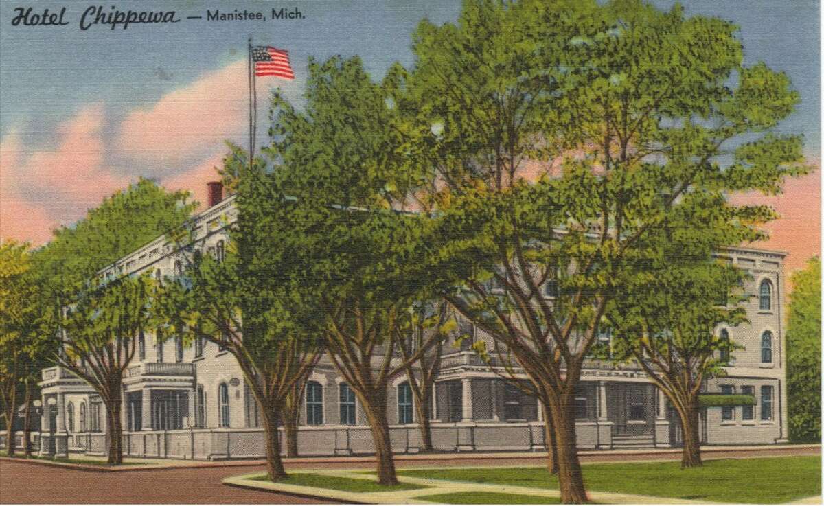 A post card view of the Hotel Chippewa. The building was at the west end of River Street until it burned during the early stages of restoration in the early 1980s. (Courtesy Photo/Manistee County Historical Museum)
