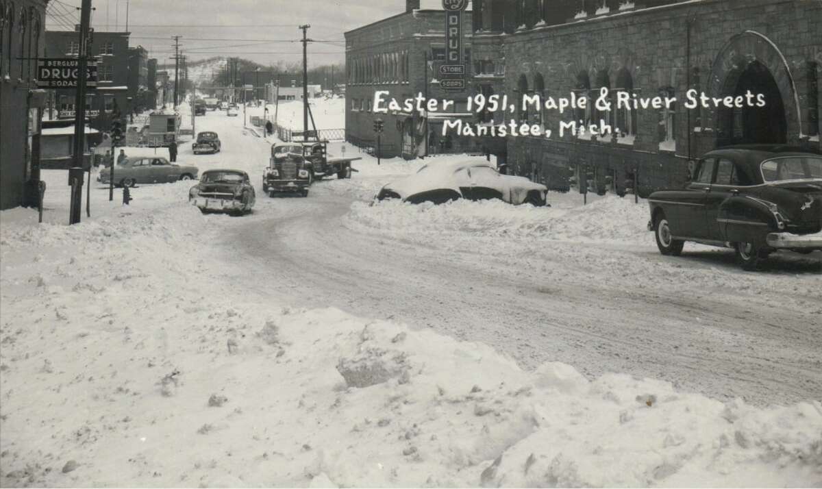 A snowy Easter Day in 1951 in Manistee. (Courtesy Photo/Dale Picardat)