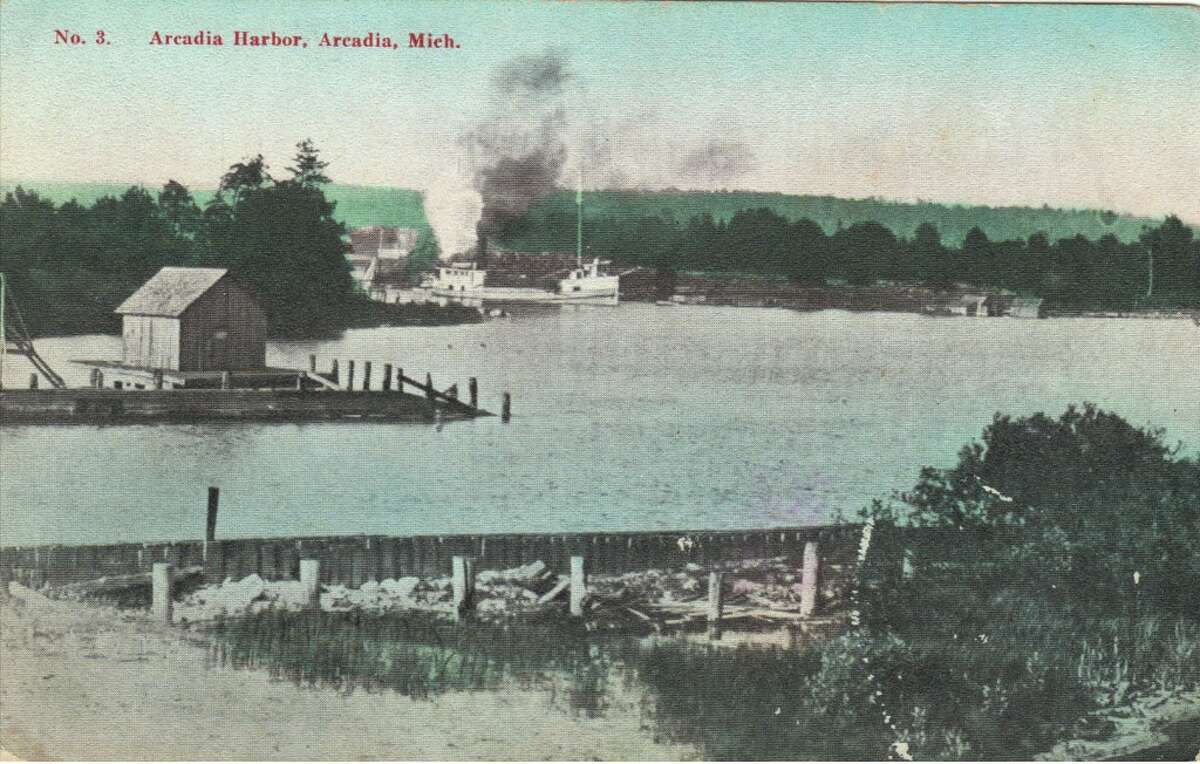 A late 1800’s postcard view of Arcadia harbor. (Courtesy Photo/Manistee County Historical Museum)