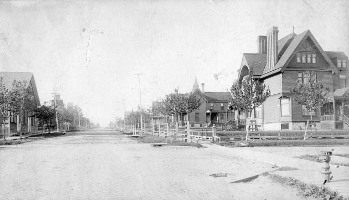 The view looking south on Maple Street at the corner of First Street from 1900.