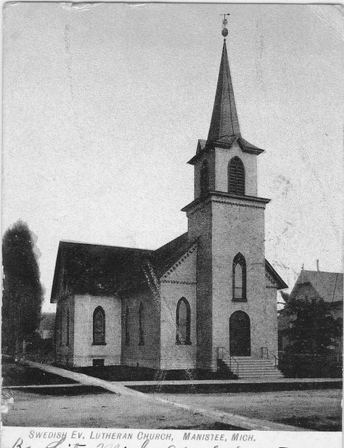 The Swedish Evangelical Lutheran Church in Manistee is shown in this early 1900 photograph.