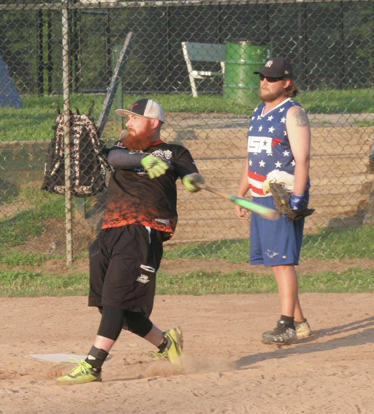 Gasmasters' Eric Christensen had two singles and a home run in the 11-8 victory over Mud Dogs.