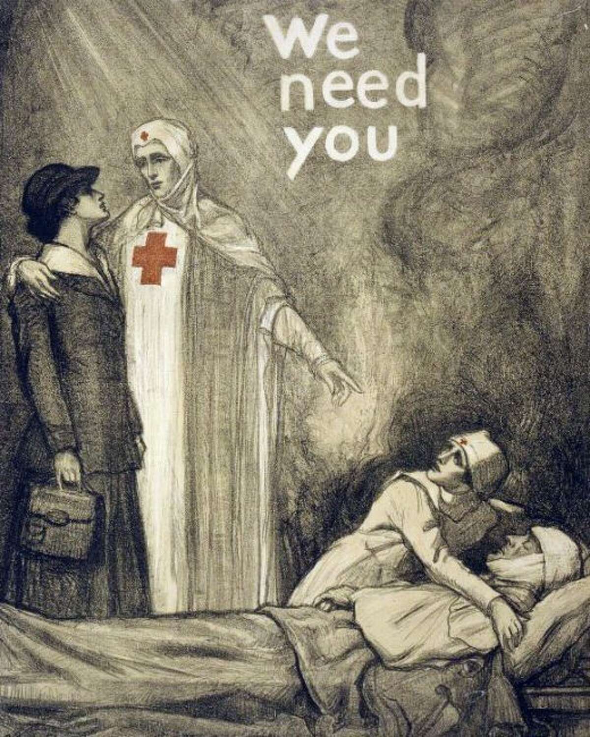 A World War I propaganda poster shows the need for nurses in caring for sick and wounded soldiers. Manistee native, Henrietta Curtis was a nurse in Queen Alexandra's Imperial Nursing Service in Wales beginning in March, 1917.