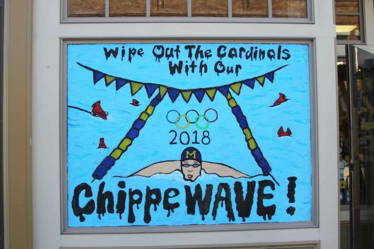 Shown is the mural that was created by members of the junior class at Manistee High School. It is located on one of the windows at Snyder's Shoes on River Street.
