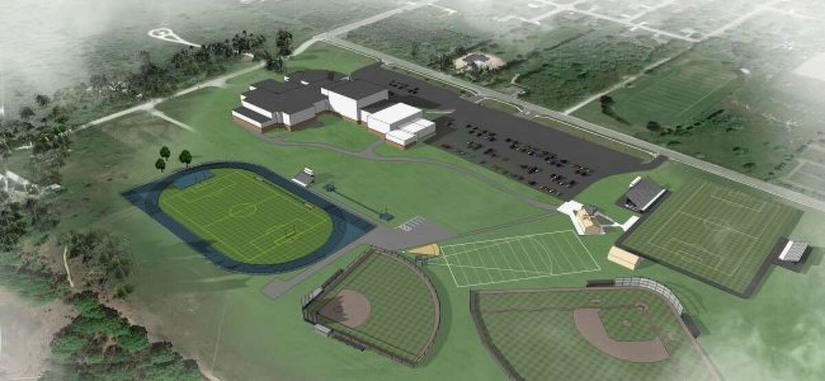 This aerial depiction shows where the new Manistee Community Track will be located at Manistee High School.