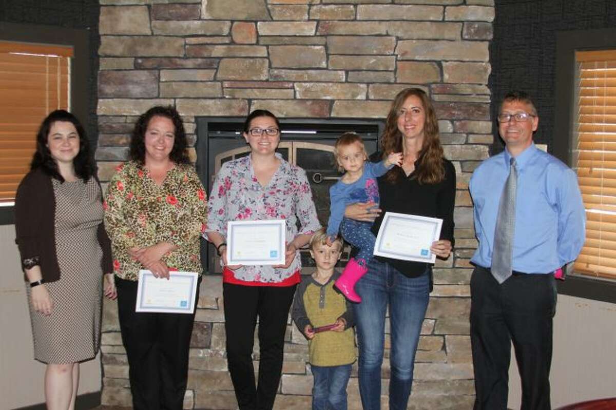 Honored at the Manistee County Early Childhood Luncheon with certificates of appreciation where parents who spoke on how the early on programs have benefited their families. Shown left to right are Great Start Collaborative parent liaison Erin Pontiac, parents Nancy Kula, Lacy Crummey, Karen Tameling and Manistee coordinator for Wexford Missaukee Great Start Collaborative Seth Hopkins.