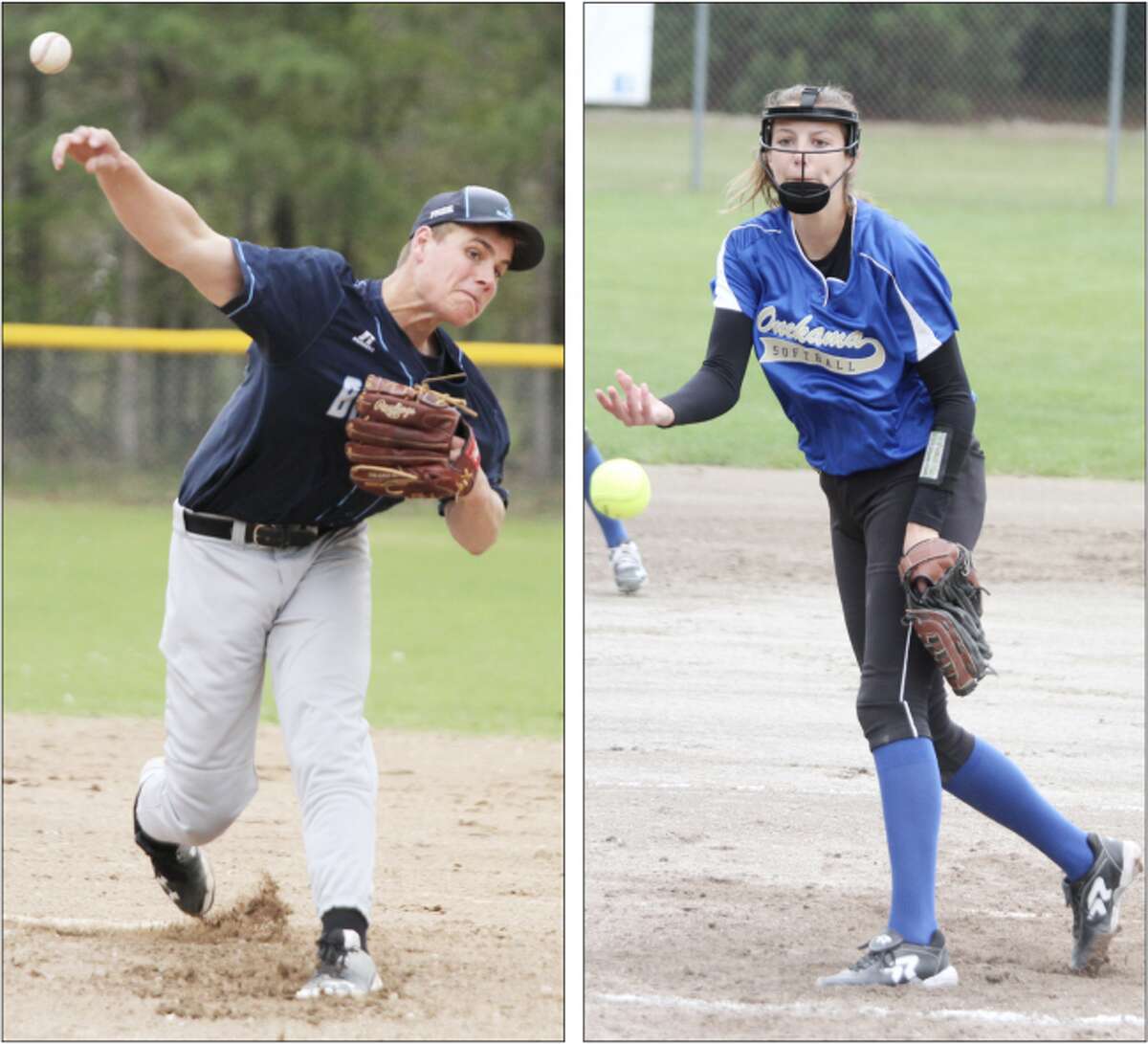Brethren’s Jake Riggs and Onekama’s Sophie Wisniski will look to help lead their teams to respective regional championships on Saturday. The Bobcats kick off with Beal City in Fowler while the Portagers take on Marion in Holton. (News Advocate file photos)