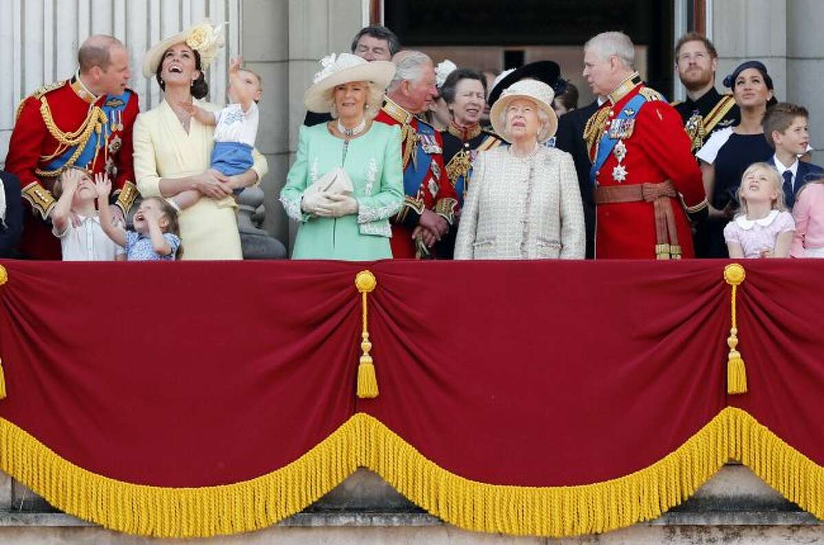 In this file photo, Britain's Queen Elizabeth, center, and members of the royal family attend the annual Trooping the Colour Ceremony in London, Saturday, June 8, 2019. Trooping the Colour is the Queen's Birthday Parade and one of the nation's most impressive and iconic annual events attended by almost every member of the Royal Family.
