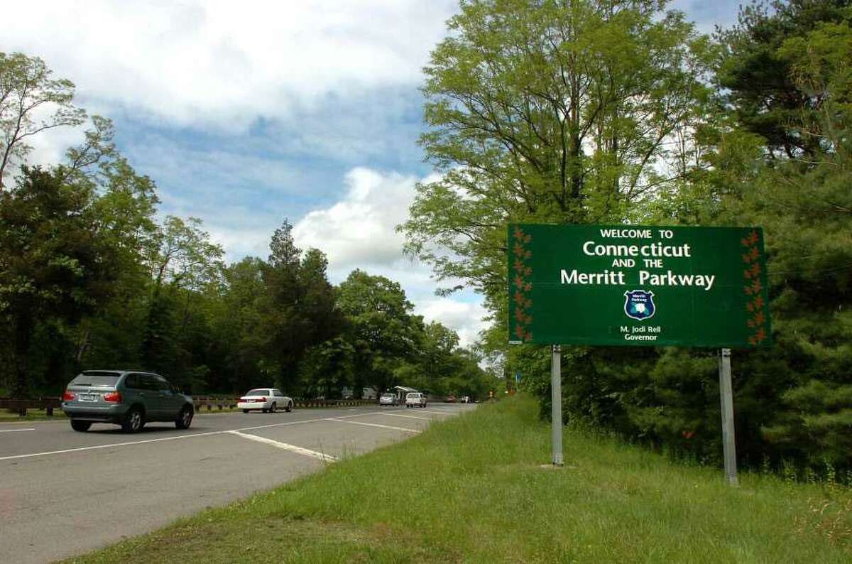 Motorists cruise along the scenic Merritt Parkway as it enters Connecticut in Greenwich.