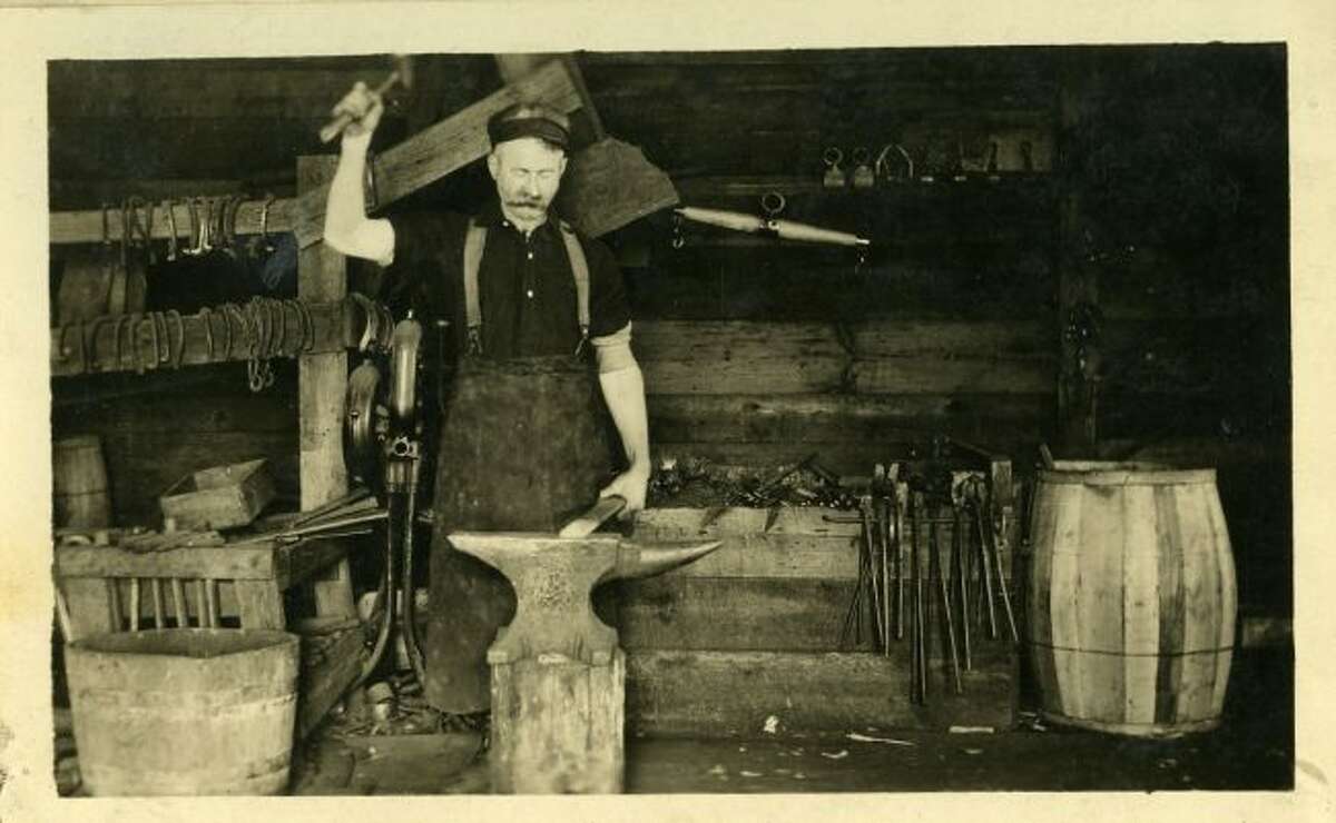 Horses were used a great deal in the sawmills located around Manistee, so it was important to have a blacksmith in camp for horseshoe repair.