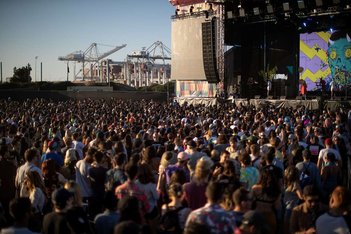 The crowd at a stage of the Treasure Island Music Festival on Saturday, Oct. 13, 2018, in Oakland, Calif.