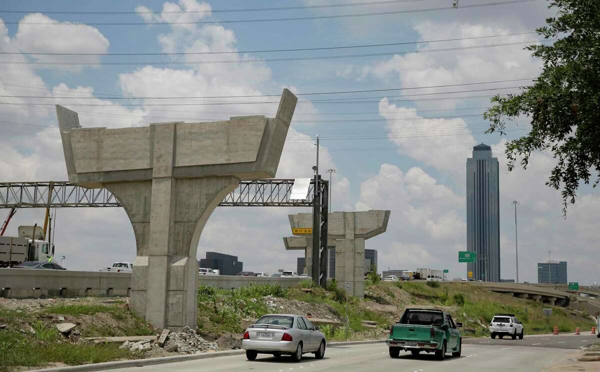 Construction of supports for new ramps continues along Interstate 69 at Loop 610 in Houston on July 11, 2019. Work on the pillars will close northbound lanes from Aug. 24 to Aug. 26.