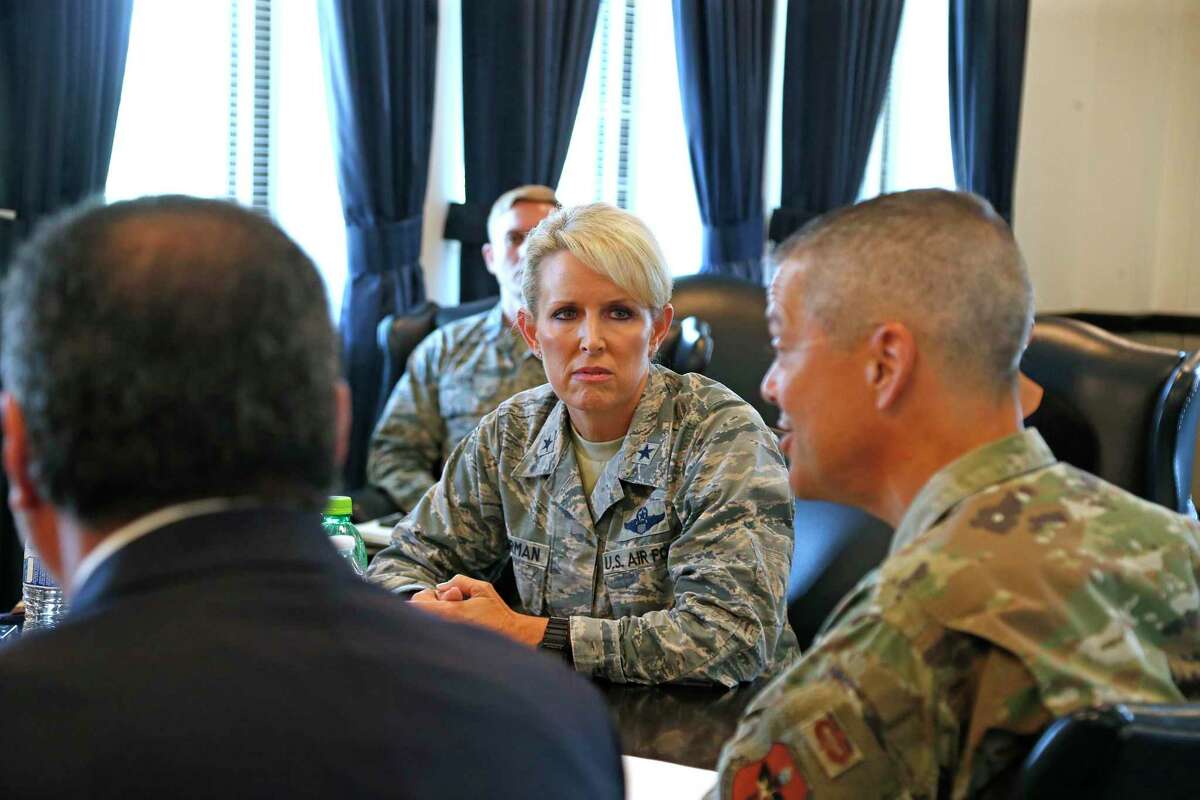 The commander of the 59th Medical Wing, Maj. Gen. John DeGoes answers questions as Brig. Gen. Laura Lenderman listens. A top Air Force commander, Brig. Gen. Laura Lenderman, outlined the mold issues at Joint Base San Antonio-Lackland that have sparked a firestorm of criticism from airmen and their families over the past week on Tuesday July 30, 2019 at an interview at Fort Sam Houston.