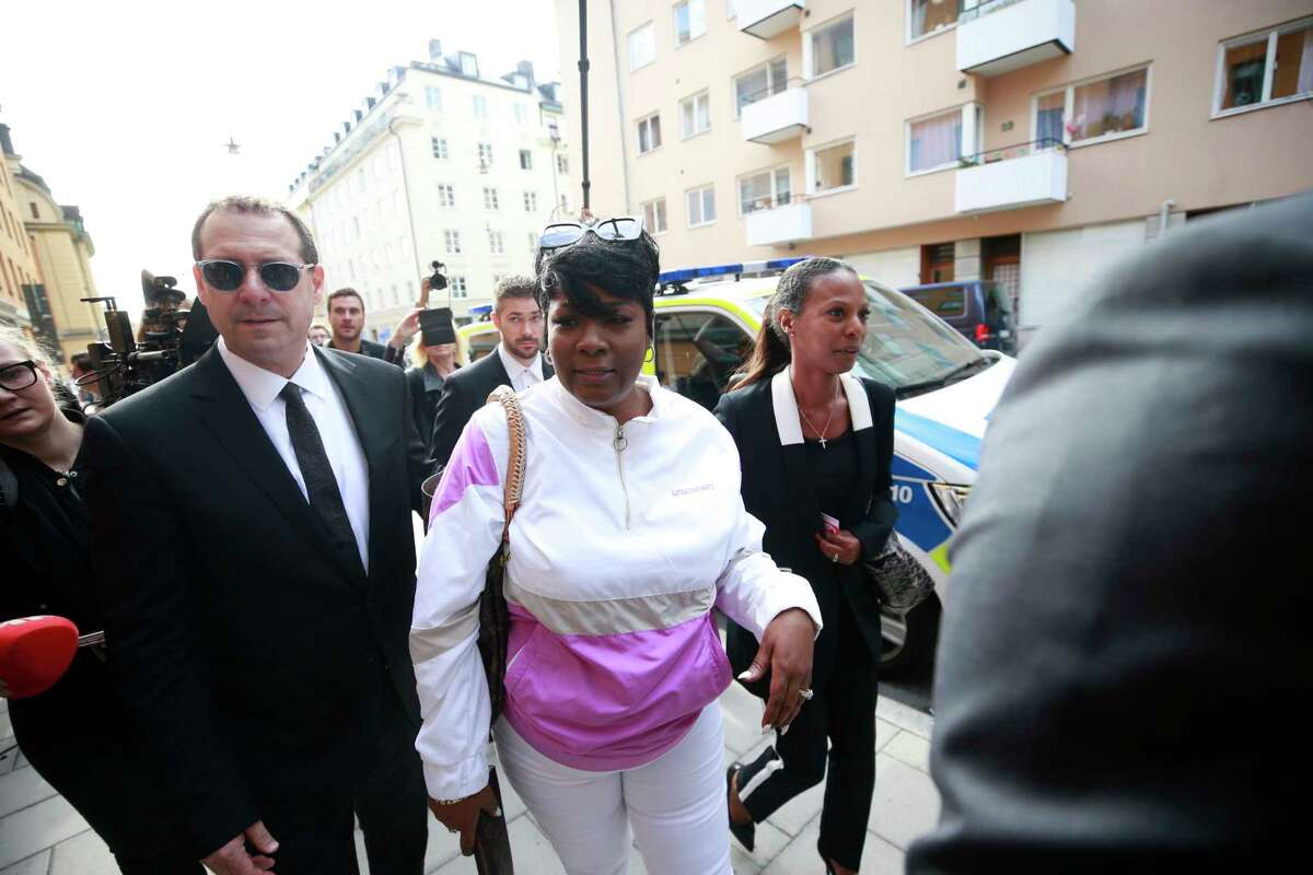 Renee Black, ASAP Rocky's mother, arrives to the district court where US rapper A$AP Rocky is to appear on charges of assault, in Stockholm, Tuesday July 30, 2019