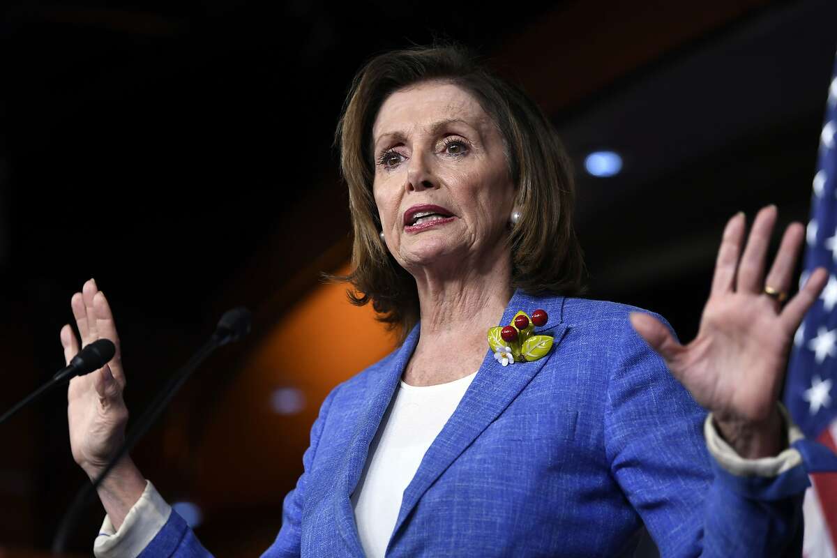 In this July 26, 2019, photo, House Speaker Nancy Pelosi of Calif., speaks during a news conference on Capitol Hill in Washington. A hard-won, warts-and-all budget pact between House Speaker Nancy Pelosi and President Donald Trump is facing a key vote in the GOP-held Senate, with many conservatives torn between supporting the president and risking their political brand with an unpopular vote to add $2 trillion or more to the government’s credit card. (AP Photo/Susan Walsh)