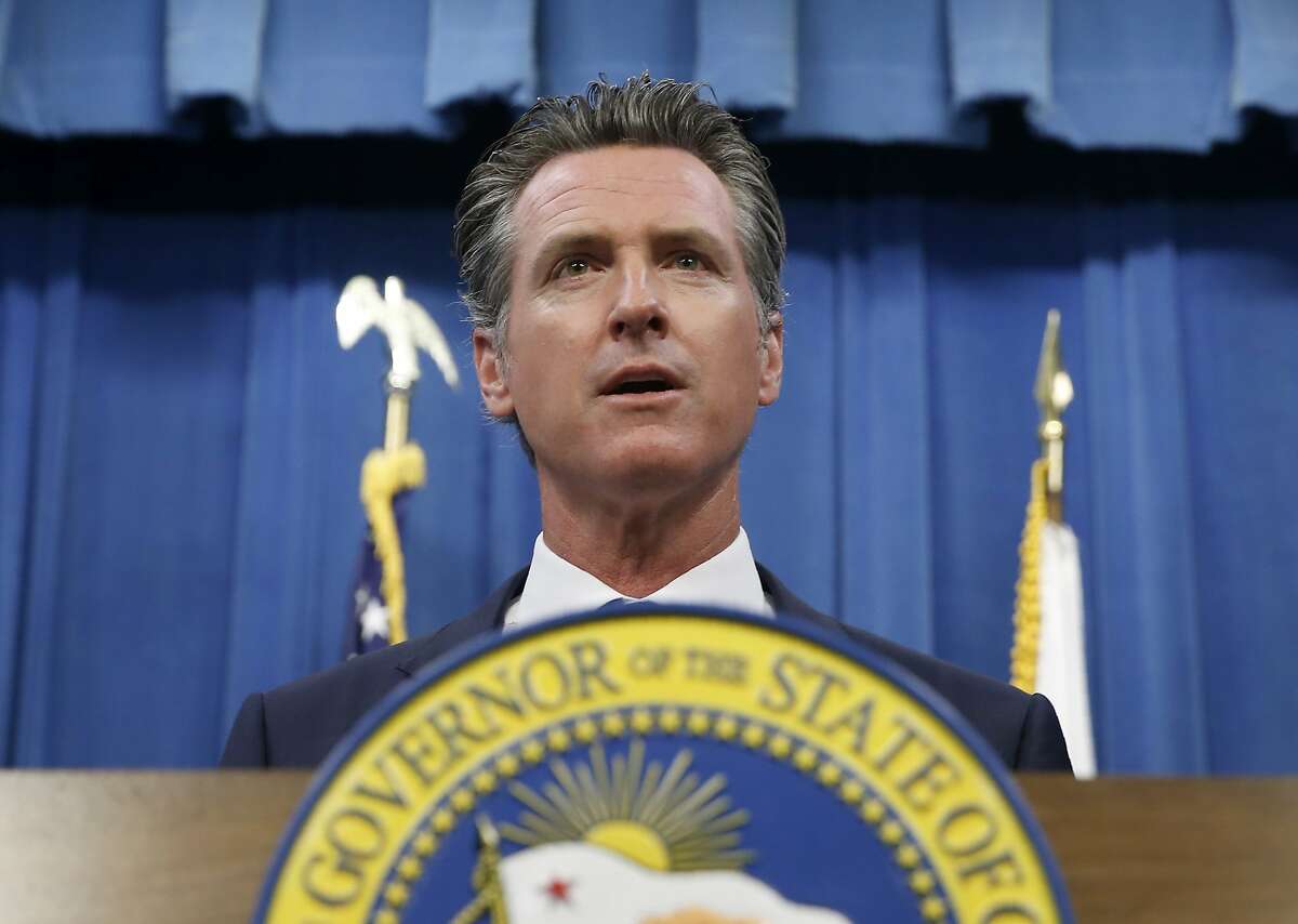 This July 23, 2019 photo shows California Gov. Gavin Newsom during a news conference in Sacramento, Calif.
