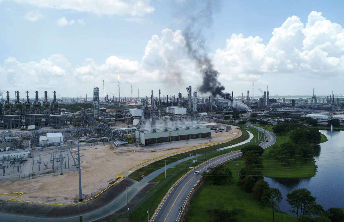 A fire burns at the Exxon Mobil Baytown Olefins Plant on Wednesday, July 31, 2019, in Baytown.