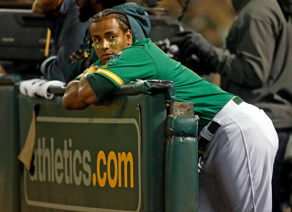 Oakland Athletics' Khris Davis during Milwaukee Brewers' 2-run 8th inning in MLB game at Oakland Coliseum in Oakland, Calif., on Wednesday, July 31, 2019.