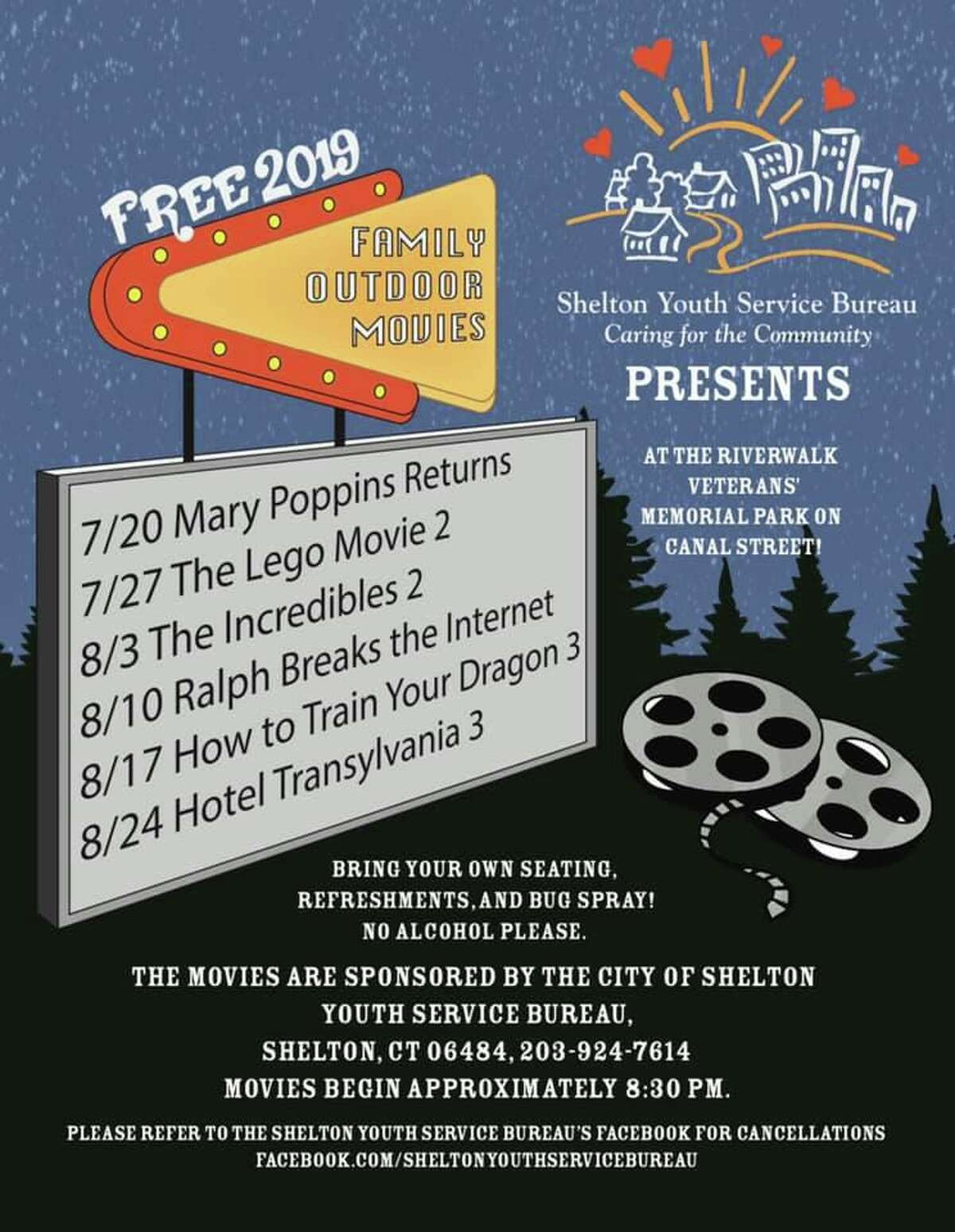 Shelton Youth Services Bureau is sponsoring the outdoor movie series.