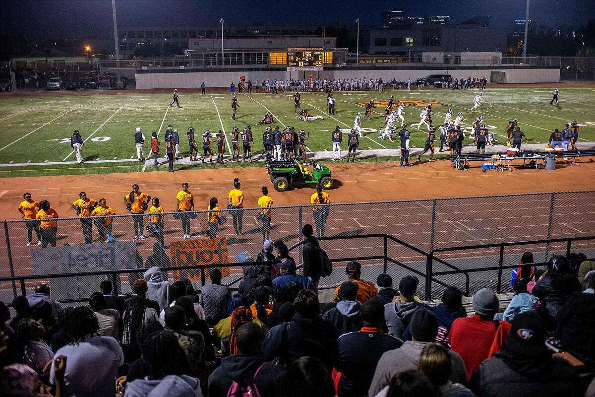 The high school football game between the McClymonds Warriors and Marin Catholic Wildcats at McClymonds High School on Friday, Aug. 24, 2018, in San Francisco, Calif.