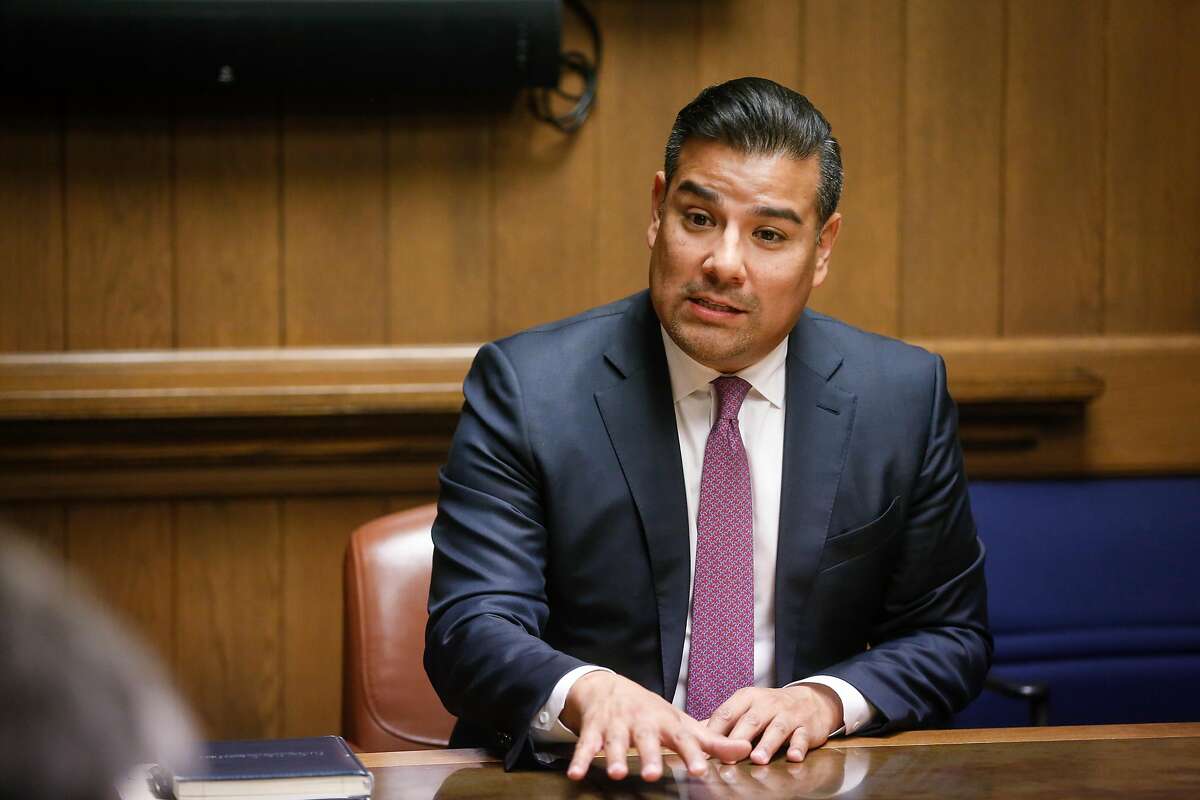 Senator Richard Lara, candidate for state insurance commissioner, addresses the San Francisco Chronicle Editorial Board on Thursday, April 26, 2018 in San Francisco, Calif.