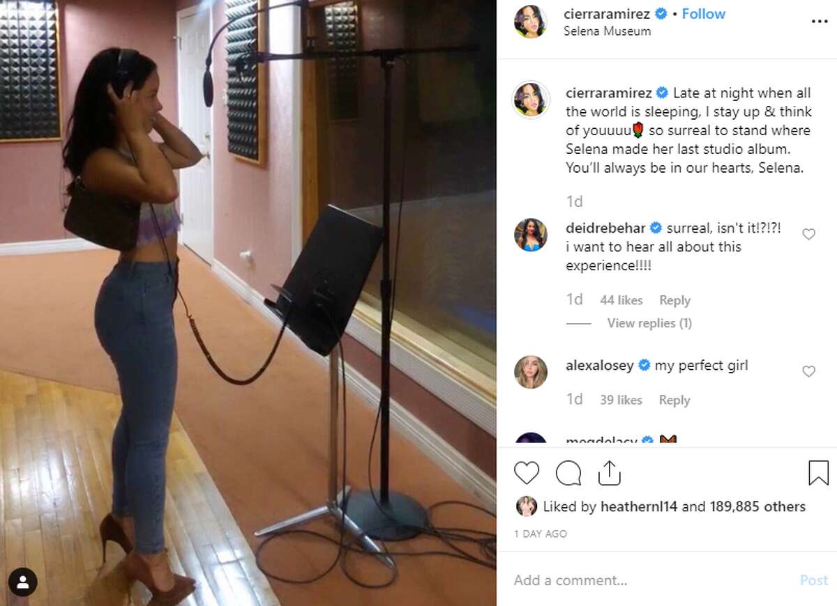 Actress and singer Cierra Ramirez visited San Antonio and Corpus Christi this week. She posed in Selena's former recording studio, which is now part of a museum operated in her honor, she posted this photo on her verified Instagram account saying, "so surreal to stand where Selena made her last studio album. You’ll always be in our hearts, Selena."