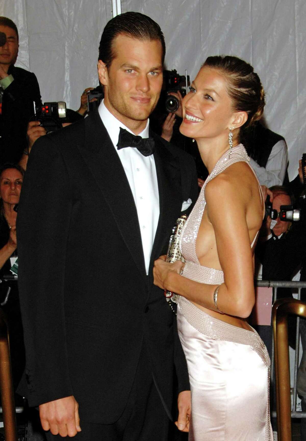 In this May 5, 2008 photo, Tom Brady and Gisele Bundchen arrive at the Metropolitan Museum of Art's Costume Institute Gala, in New York.