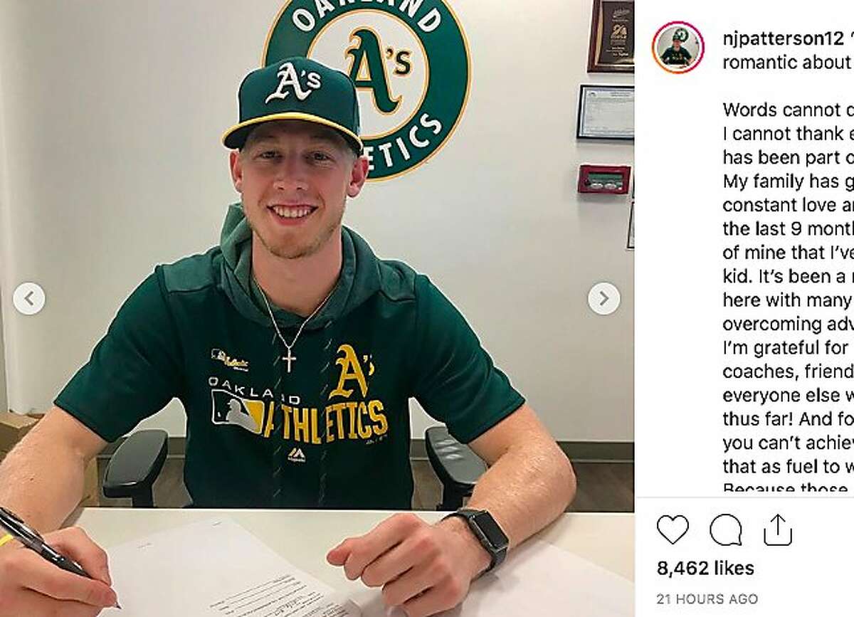 Nathan Patterson signed with the A's after reaching the mid-90s in a speed-pitch challenge.