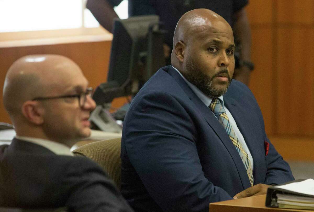 The trial for former Harris County Sheriff's Office deputy Cameron Brewer, right, begins at State District Judge Josh Hill's courtroom at Harris County Civil Courthouse on Thursday, Aug. 1, 2019, in Houston. Brewer is charged with aggravated assault by a public servant for the death of 34-year-old Danny Ray Thomas in 2018.