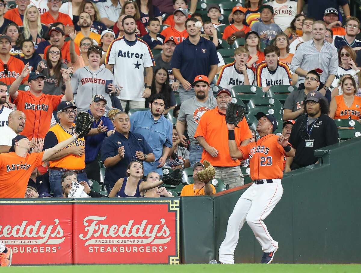 August 10, 2018: Houston Astros catcher Martin Maldonado (15) during a  Major League Baseball game between the Houston Astros and the Seattle  Mariners on 1970s night at Minute Maid Park in Houston