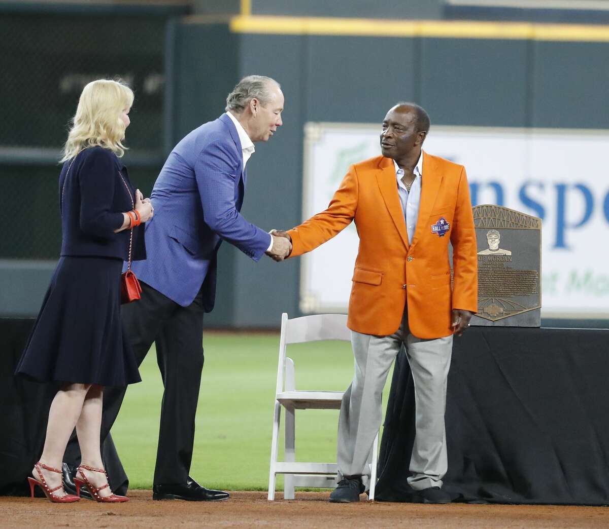 Joe Morgan during the Houston Astros inagural Hall of Fame induction ceremony before the start of an MLB game at Minute Maid Park, Sunday, August 3, 2019.