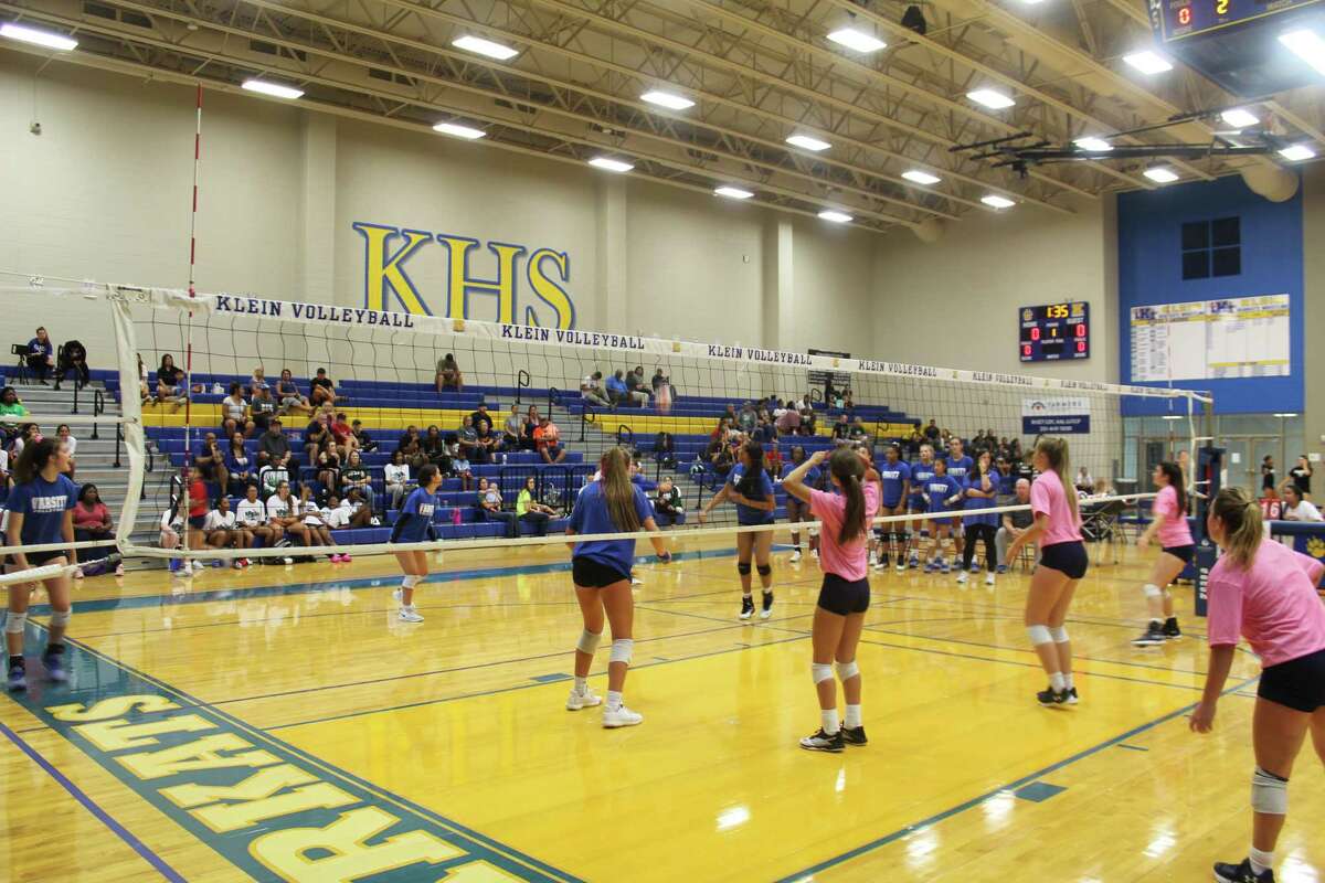 Tomball Memorial and Klein compete against each other during a volleyball scrimmage, Aug. 3, at Klein High School.