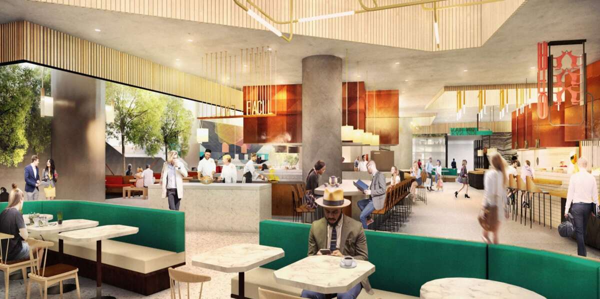 Artist rendering of Understory, the 35,00-square-foot community hub and culinary market that will mark its grand opening the week of Aug. 12 at the Bank of America Tower, 800 Capitol, in downtown Houston.