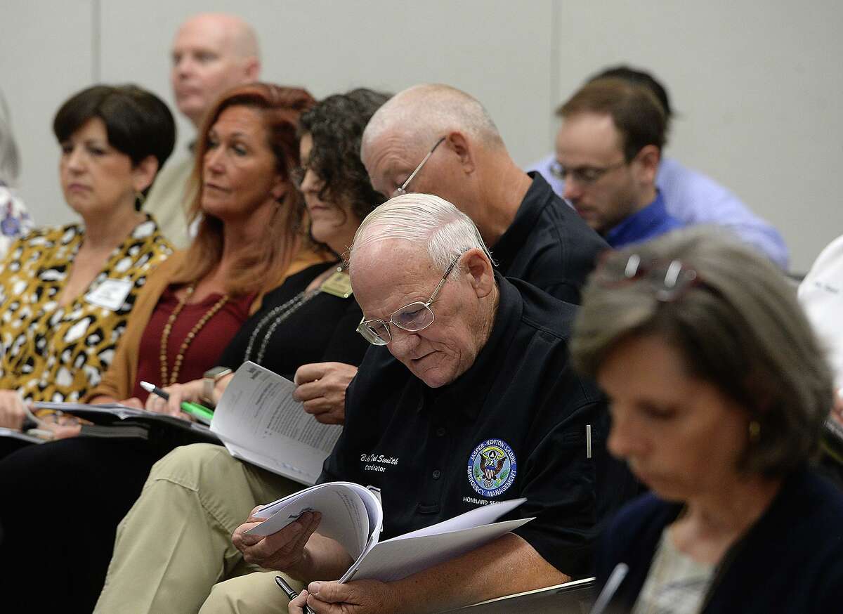 Paricipants, including Billy Ted Smith, gather for a community workshop on flood planning hosted by the Texas Water Development Board Tuesday at Lamar State College Orange. Photo taken Tuesday, August 6, 2019 Kim Brent/The Enterprise